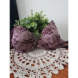 Vanity Fair‎ 34D Lace Bra Floral Padded Underwire Everyday Comfort Burgundy